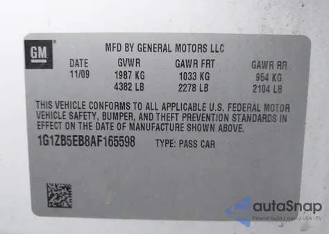 2010 Chevrolet Malibu Ls from USA, damaged, VIN 1G1ZB5EB8AF165598